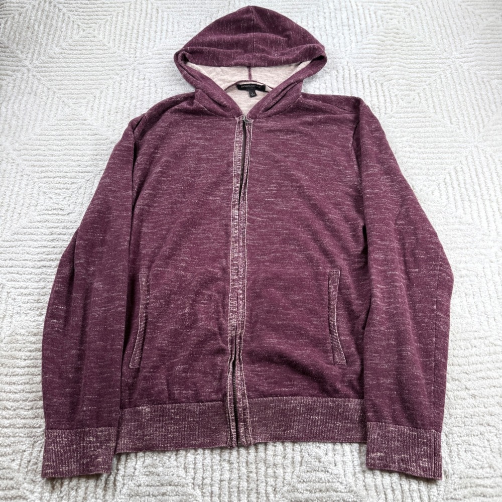Banana Republic Full Zip Hoodie Mens L Burgundy Marl Minimalist Quiet Luxury